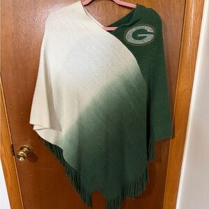 Green & Cream Ombre Fringe Poncho with Logo